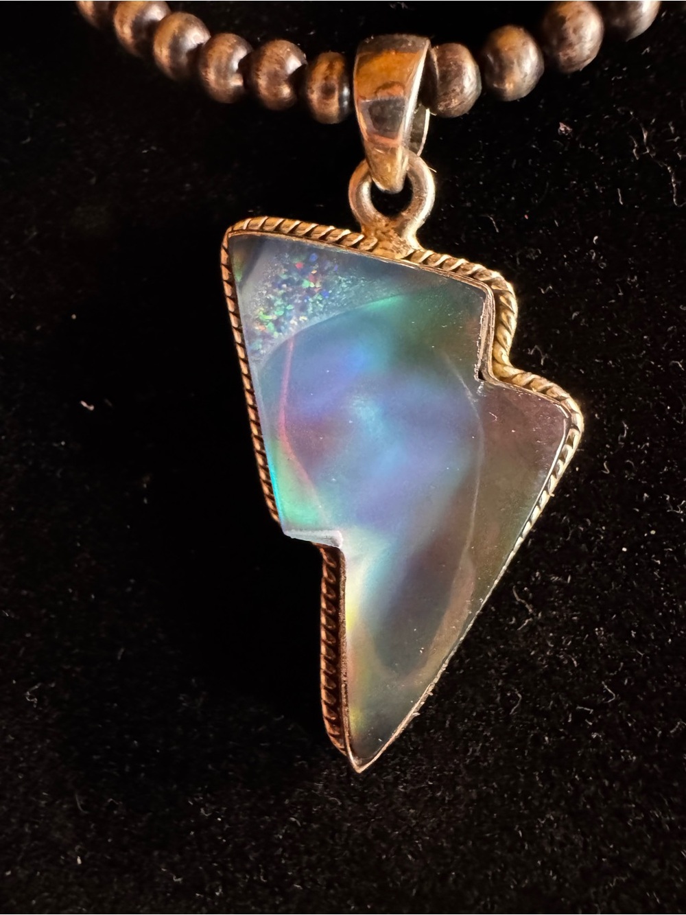 Iridescent Lightning-Shaped Opal Sterling Pendant - Picture 2 of 7